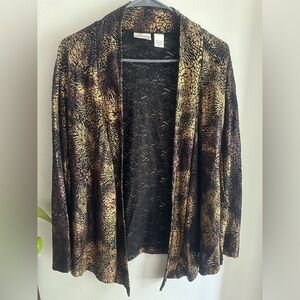 CHICO’S Women's Size 0  Us (S) Wrap Black/Metallic Gold Long Sleeves Lace-Like